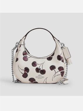 Coach Carmen Cherry Print Mini Bag Cream Leather Crossbody